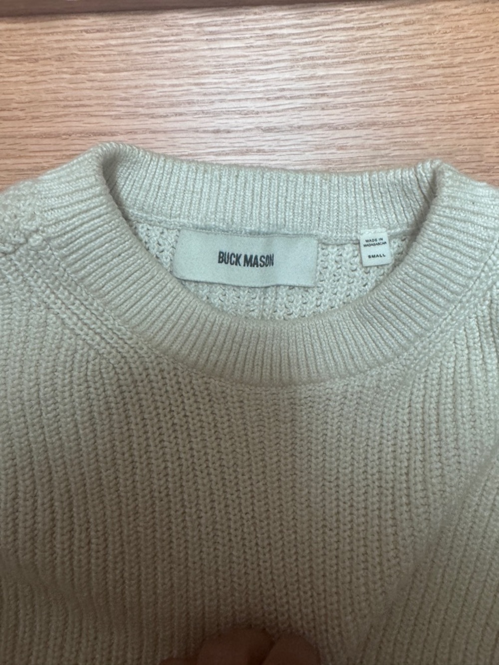 Buck Mason Cream Ribbed Knit Crewneck Sweater